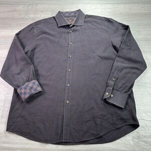 James‎ Tattersall Shirt Mens 2XL Brown Check 100% Cotton Button Up Long Sleeve